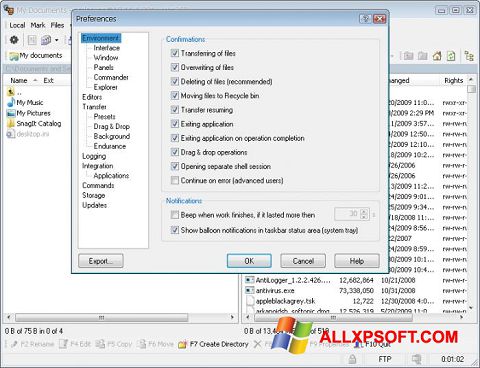 Снимка на екрана WinSCP за Windows XP
