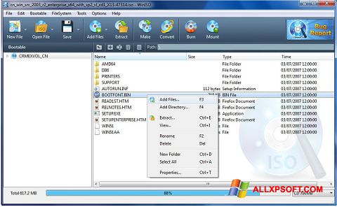 Снимка на екрана WinISO за Windows XP