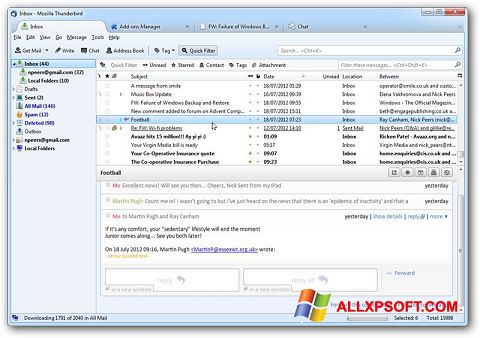 Снимка на екрана Mozilla Thunderbird за Windows XP