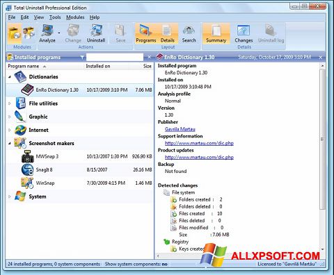 Снимка на екрана Total Uninstall за Windows XP