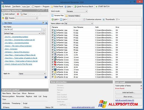 Снимка на екрана ReNamer за Windows XP