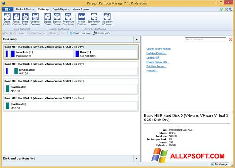 Снимка на екрана Paragon Partition Manager за Windows XP