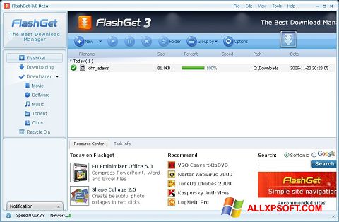 Снимка на екрана FlashGet за Windows XP