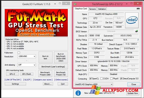 Снимка на екрана FurMark за Windows XP