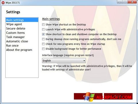 Снимка на екрана Wipe за Windows XP