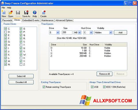 Снимка на екрана Deep Freeze за Windows XP