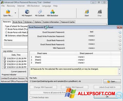 Снимка на екрана Advanced Office Password Recovery за Windows XP