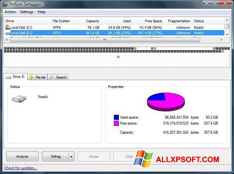 Снимка на екрана Defraggler за Windows XP