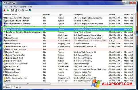 Снимка на екрана ShellExView за Windows XP