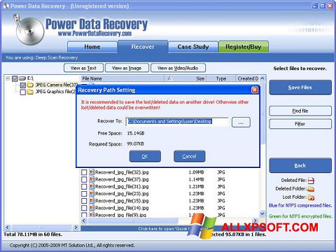 Снимка на екрана Power Data Recovery за Windows XP