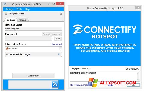 Снимка на екрана Connectify Hotspot PRO за Windows XP