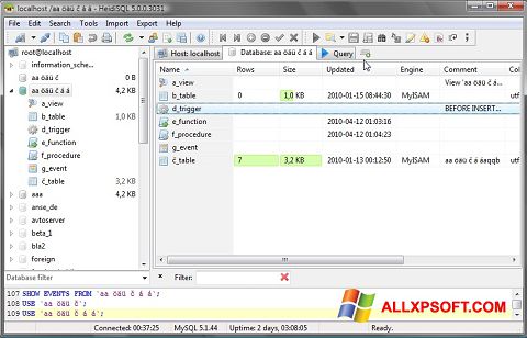 Снимка на екрана HeidiSQL за Windows XP