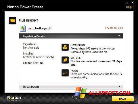 Снимка на екрана Norton Power Eraser за Windows XP