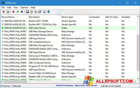 Снимка на екрана USBDeview за Windows XP