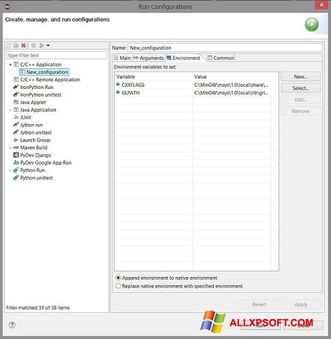 Снимка на екрана Eclipse за Windows XP
