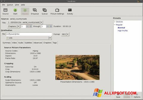 Снимка на екрана HandBrake за Windows XP