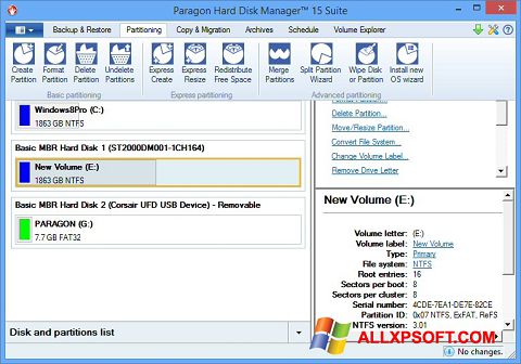 Снимка на екрана Paragon Hard Disk Manager за Windows XP