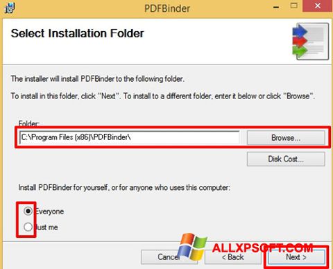 Снимка на екрана PDFBinder за Windows XP
