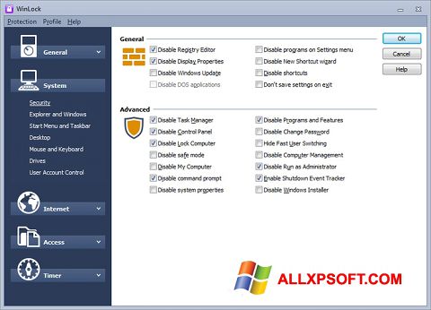 Снимка на екрана WinLock за Windows XP