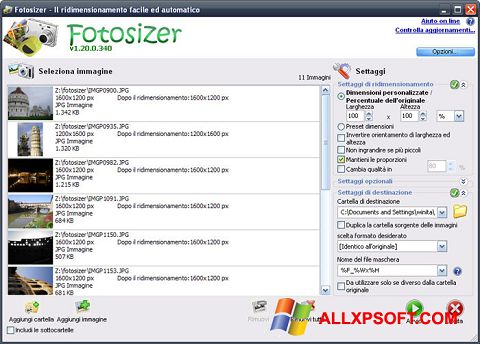 Снимка на екрана Fotosizer за Windows XP
