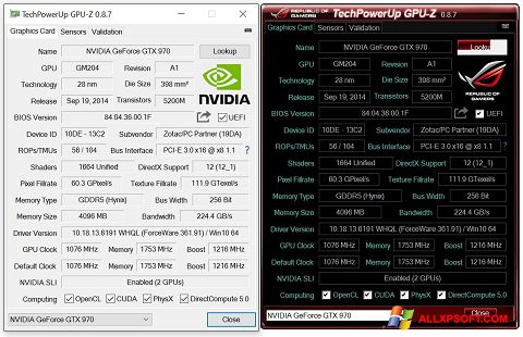 Снимка на екрана GPU-Z за Windows XP