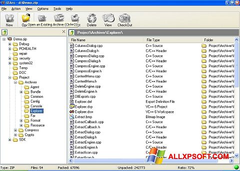 Снимка на екрана IZArc за Windows XP