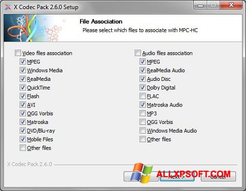 Снимка на екрана X Codec Pack за Windows XP