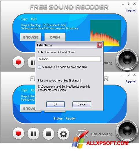 Снимка на екрана Free Sound Recorder за Windows XP