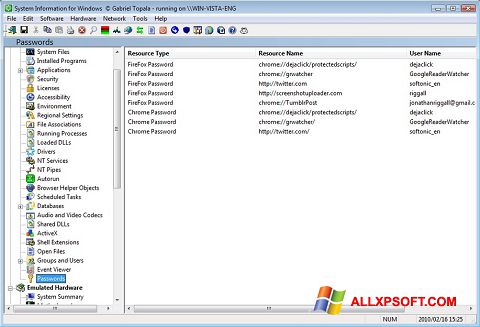Снимка на екрана SIW за Windows XP