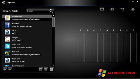 Снимка на екрана HP SimplePass за Windows XP