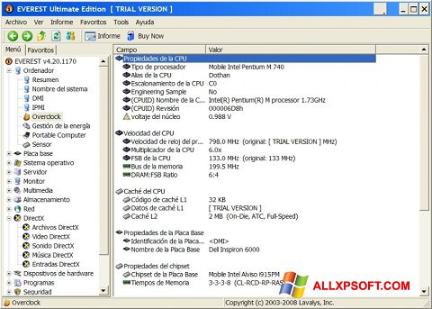 Снимка на екрана EVEREST Ultimate Edition за Windows XP