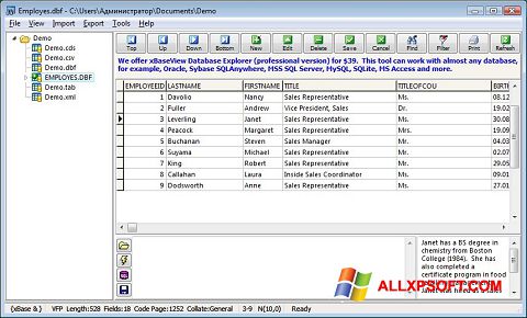 Снимка на екрана DBF Viewer за Windows XP