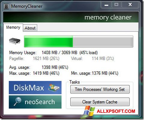 Снимка на екрана Memory Cleaner за Windows XP