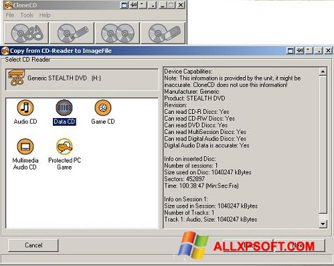 Снимка на екрана CloneCD за Windows XP