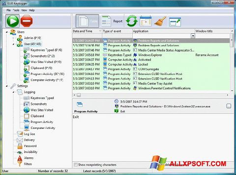 Снимка на екрана Keylogger за Windows XP