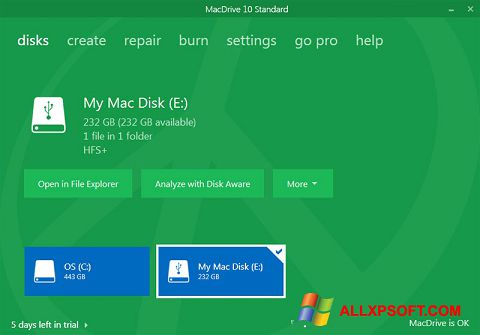 Снимка на екрана MacDrive за Windows XP