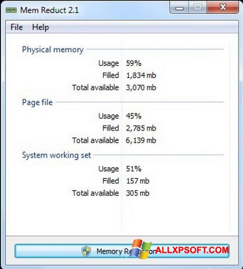 Снимка на екрана Mem Reduct за Windows XP