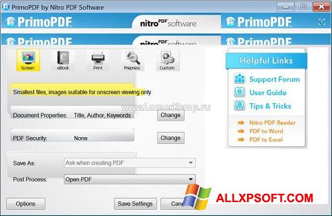 Снимка на екрана PrimoPDF за Windows XP
