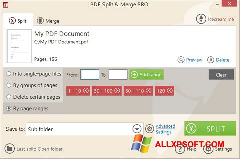 Снимка на екрана PDF Split and Merge за Windows XP