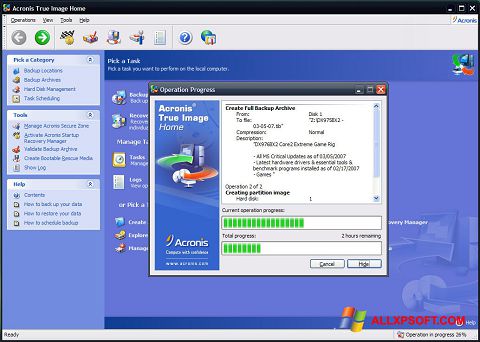 Снимка на екрана Acronis True Image за Windows XP