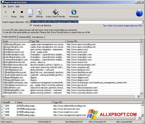 Снимка на екрана eMail Extractor за Windows XP