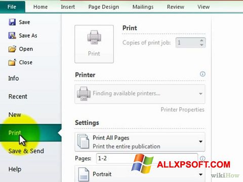 Снимка на екрана Microsoft Publisher за Windows XP