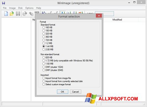 Снимка на екрана WinImage за Windows XP