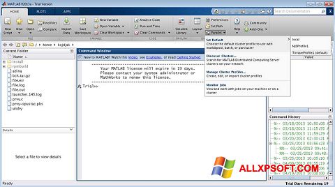 Снимка на екрана MATLAB за Windows XP