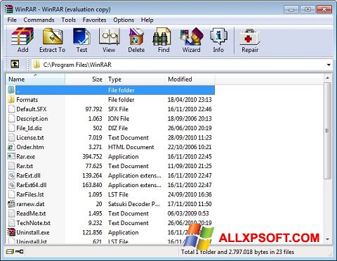 Снимка на екрана WinRAR за Windows XP