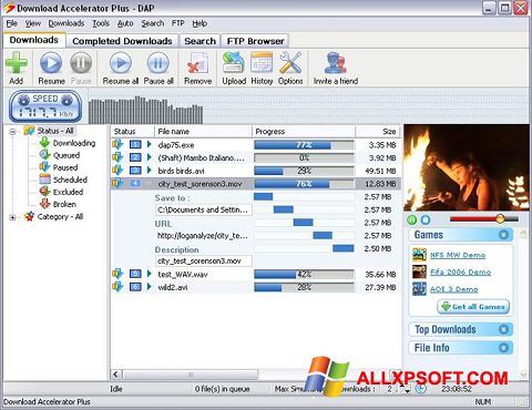 Снимка на екрана Download Accelerator Plus за Windows XP