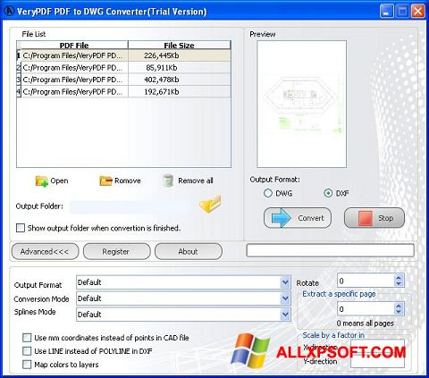 Снимка на екрана PDF to DWG Converter за Windows XP