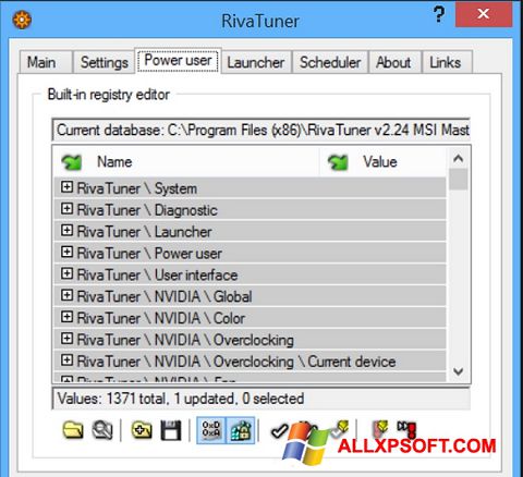 Снимка на екрана RivaTuner за Windows XP