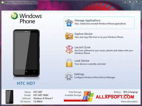 Снимка на екрана Windows Phone Device Manager за Windows XP