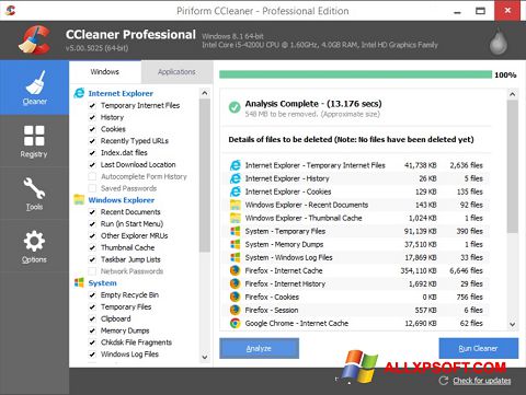 Снимка на екрана CCleaner за Windows XP